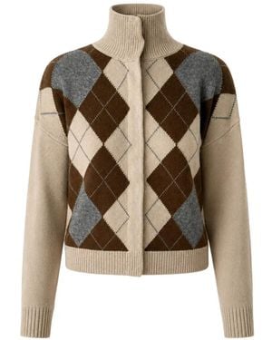 Max Mara Argyle-Knit Turtleneck Cardigan - Natural