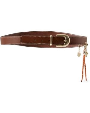 Claudie Pierlot Charm-Embellished Topstitched Belt - Brown