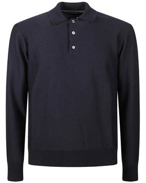 Drumohr Merino-Wool Long-Sleeve Polo Shirt - Blue
