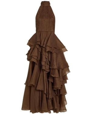 Aje. Fayette Ruffled Tiered Maxi Dress - Brown