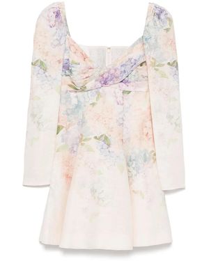 Zimmermann Linen Printed Mini Dress - Natural