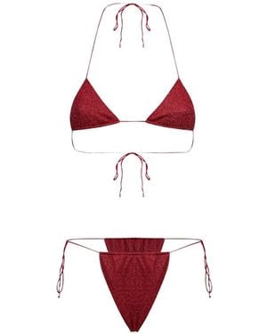 Oséree Glitter-Effect Triangle Bikini - Red