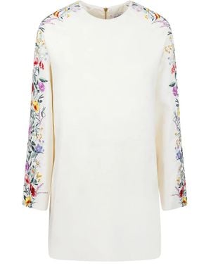 Max Mara Leva Floral-Embroidery Raglan-Sleeve Mini Dress - White