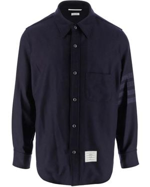 Thom Browne Flannel Tonal 4-Bar Shirt Jacket - Blue