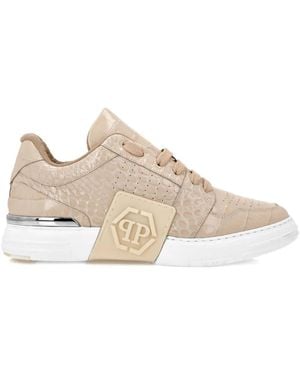 Philipp Plein Croc-Embossed Lace-Up Trainers - Natural