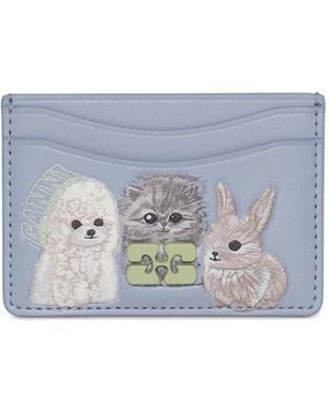 Ganni Light Card Holder With Print - Grey