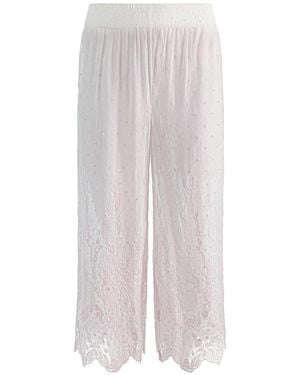 Alice + Olivia Elba Embroidered Pull-On Pants - White