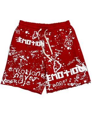 Mixed Emotions Graffiti Raw-Cut Shorts - Red