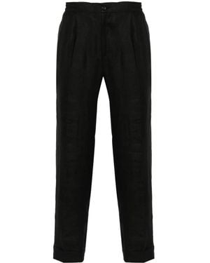 Kiton センタープレス リネンパンツ - ブラック