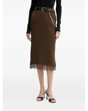 Haveone Lace-Trim Chain-Link Midi Skirt - Brown