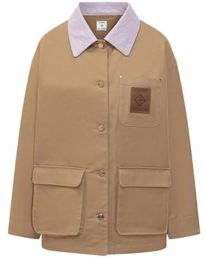 CASABLANCA Leather-Collar Patch-Pocket Jacket - Natural