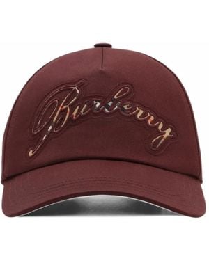 Burberry Check Cursive Logo Gabardine Baseball Cap - Red