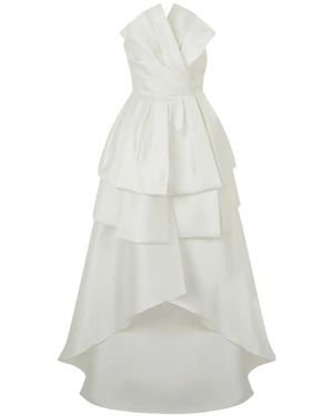 Alberta Ferretti Tiered Asymmetric Gown Maxi Dress - White