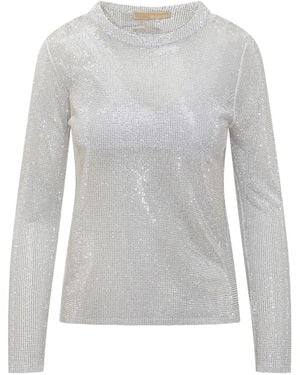 MICHAEL Michael Kors Embellished Crew-Neck Top - Gray