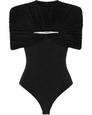 Chats by C.Dam Draped Bodysuit - Black