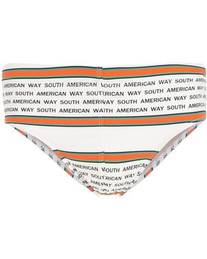 Amir Slama Striped Slogan-Print Swimming Trunks - White
