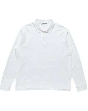 Acne Studios Logo-Print Long-Sleeve Polo Shirt - White
