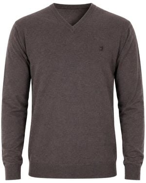 Uominitaliani V-Neck Embroidered-Logo Jumper - Grey