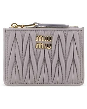 Miu Miu Matelassé Nappa Leather Card Holder - Grey