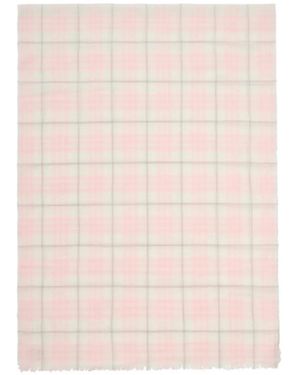 Burberry Wide Embellished Check Wool Silk Blend Scarf - Natural