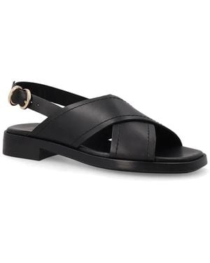 Frau Crossover-Strap Leather Sandals - Black