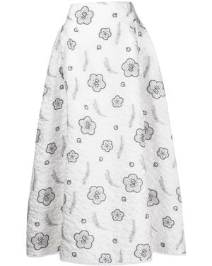 Shiatzy Chen Quilted A-Line Jacquard Skirt - White