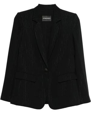 Emporio Armani Striped Single-Breasted Jacket - Black