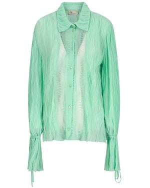 Blumarine Plissé Lace-Trimmed Shirt - Green