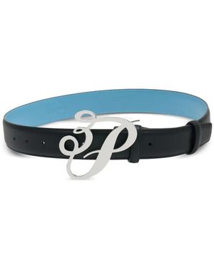3.PARADIS 3P Cursive Logo Leather Belt - Blue