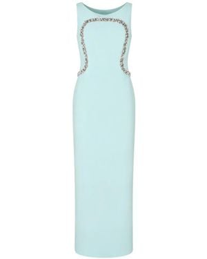 Safiyaa Riley Crystal-Embellished Boat-Neck Gown - Blue