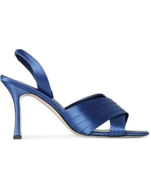 Manolo Blahnik Vierasan Crossover-Strap Heeled Sandals - Blue