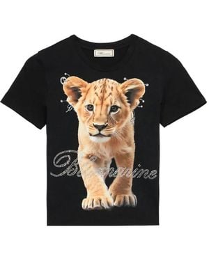Blumarine Lion-Print Embellished T-Shirt - Black