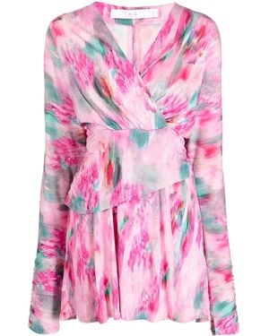 IRO Abstract-Print Long-Sleeve Mini Dress - Pink