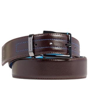 Piquadro Topstitched Leather Belt - Brown