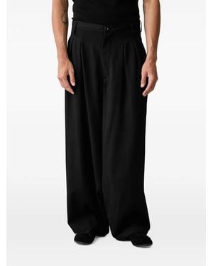 Yohji Yamamoto Pleated Wide-Leg Wool Trousers - Black