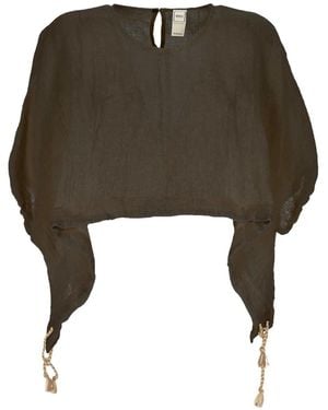 120% Lino Tassel-Detail Cropped Blouse - Green