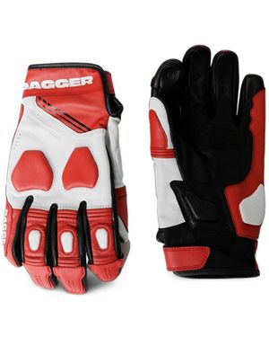 DAGGER Padded Panelled Leather Gloves - Red