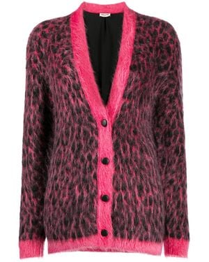 Saint Laurent レオパード ウールカーディガン - ピンク