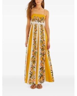 FARM Rio Sand Hilo Striped Floral-Print Maxi Dress - Metallic
