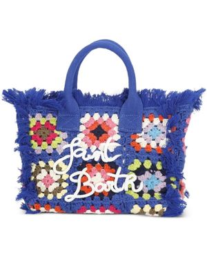 MC2 Saint Barth Colette Crochet-Knit Fringed Tote Bag - Blue