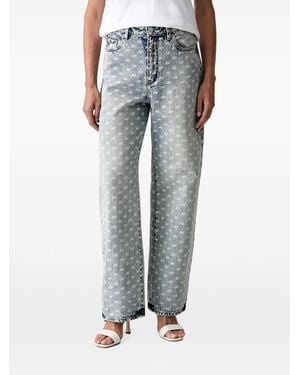 ARMANI EXCHANGE Monogram-Print Acid-Wash Jeans - Grey
