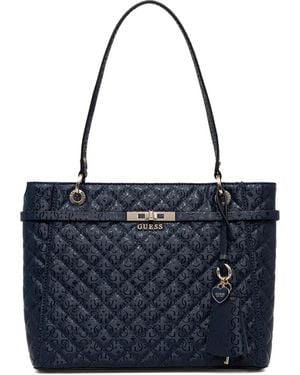Guess Idra Quilted Charm Tote Bag - Blue