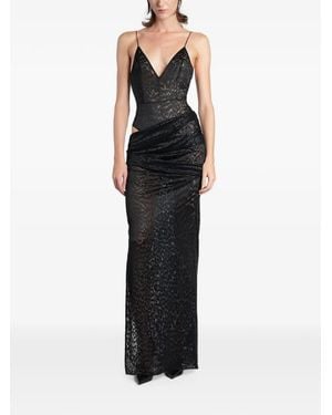 Alex Perry Leopard-Pattern Ruched Maxi Dress - Black