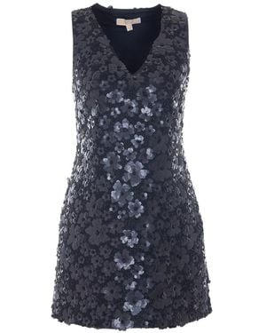 MICHAEL Michael Kors Sequin-Embellished Floral-Appliqué Dress - Blue