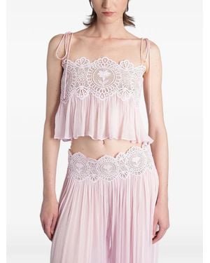 retroféte Luenie Lace-Trim Tie-Fastening Top - Rosa