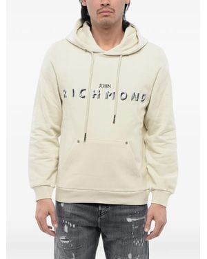 John Richmond Embroidered-Logo Brushed Hoodie - Natural