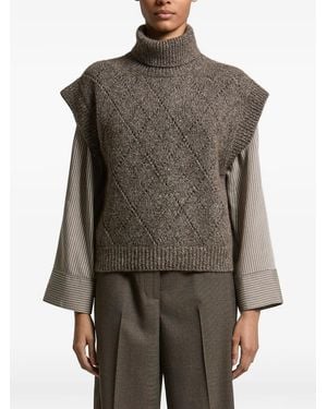 Peserico Sequin-Embellished Argyle Sweater - Gray