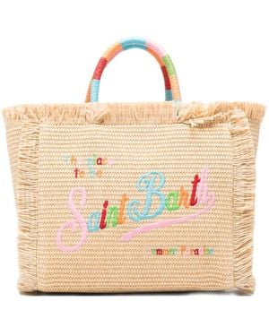MC2 Saint Barth Embroidered-Logo Frayed Tote Bag - Natural