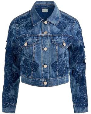 Alice + Olivia Chloe Embroidered Denim Jacket - Blue