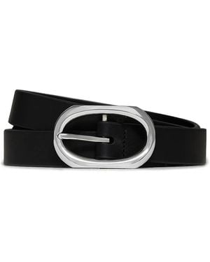 Anine Bing Oval-Buckle Leather Belt - Black